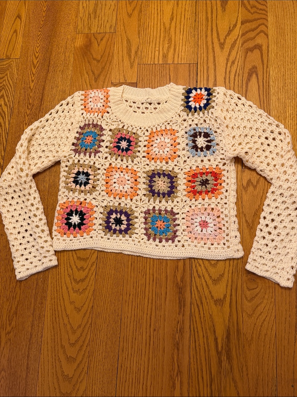 debut Cream Open-Knit Crochet Sweater Top